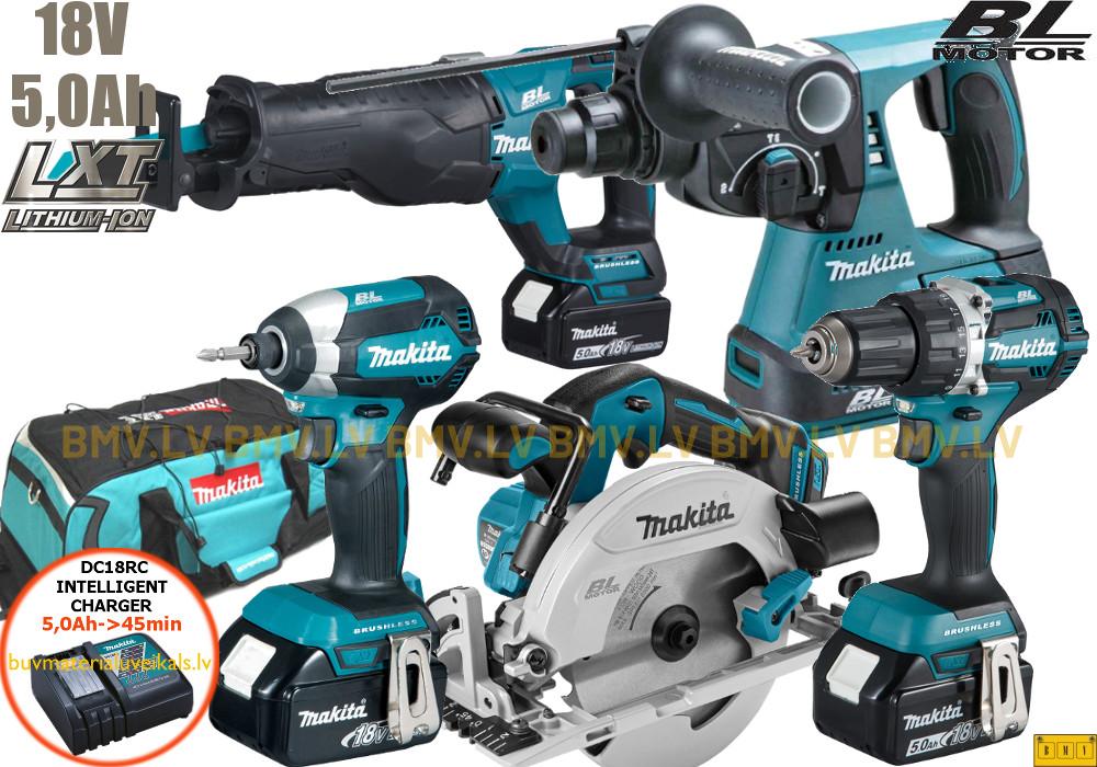 Komplekts Makita DLX5032T DDF484 + DTD153 + DHS680 + DJR187 + DHR242 (3x5,0Ah)