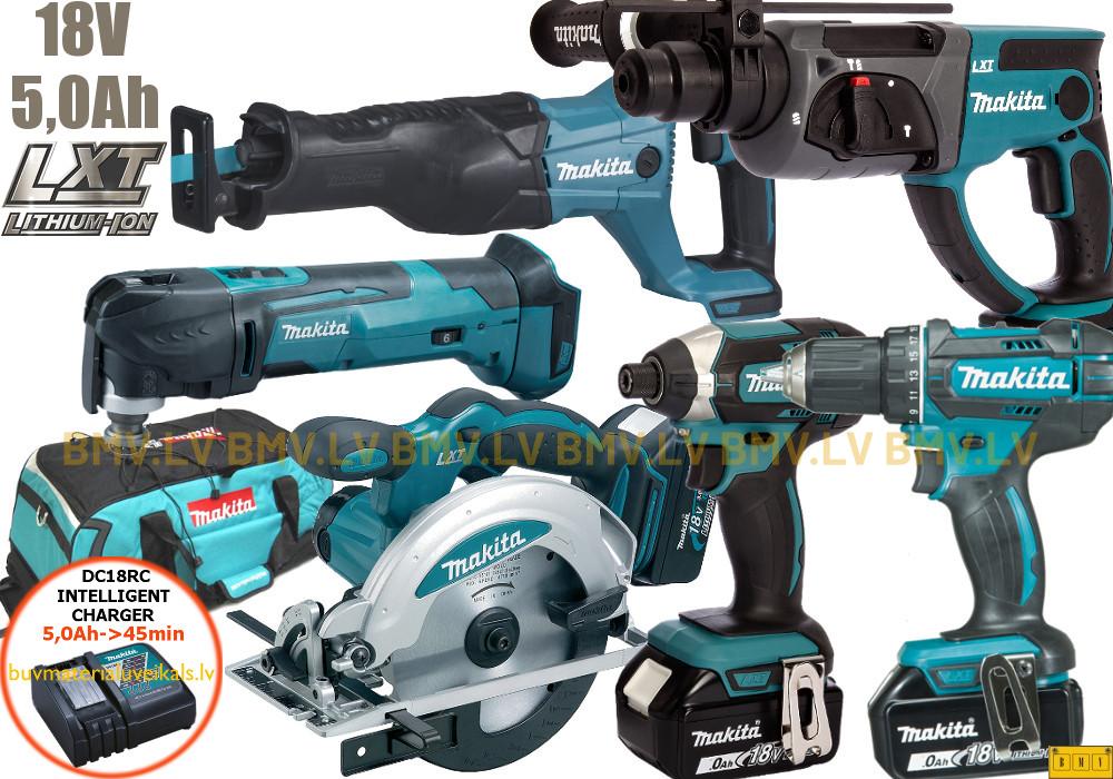 Komplekts Makita DLX6038T DDF482 + DTD152 + DHR202 + DSS610 + DJR186 + DTM51 18V (3x5.0Ah)