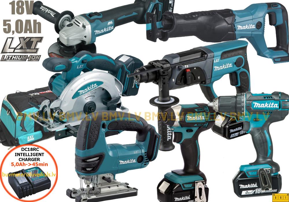 Komplekts Makita DLX7013PT1 DDF482 + DTD152 + DHR202 + DSS610 + DJR186 + DJV180 + DGA504 18V (5x5.0Ah)