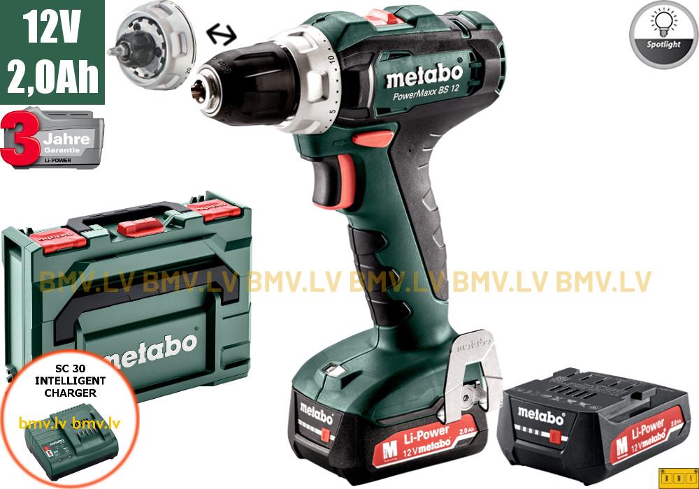 Urbjmašīna/Skrūvgriezis Metabo PowerMaxx BS 12 (2x2,0Ah, LC 30, Metabox)