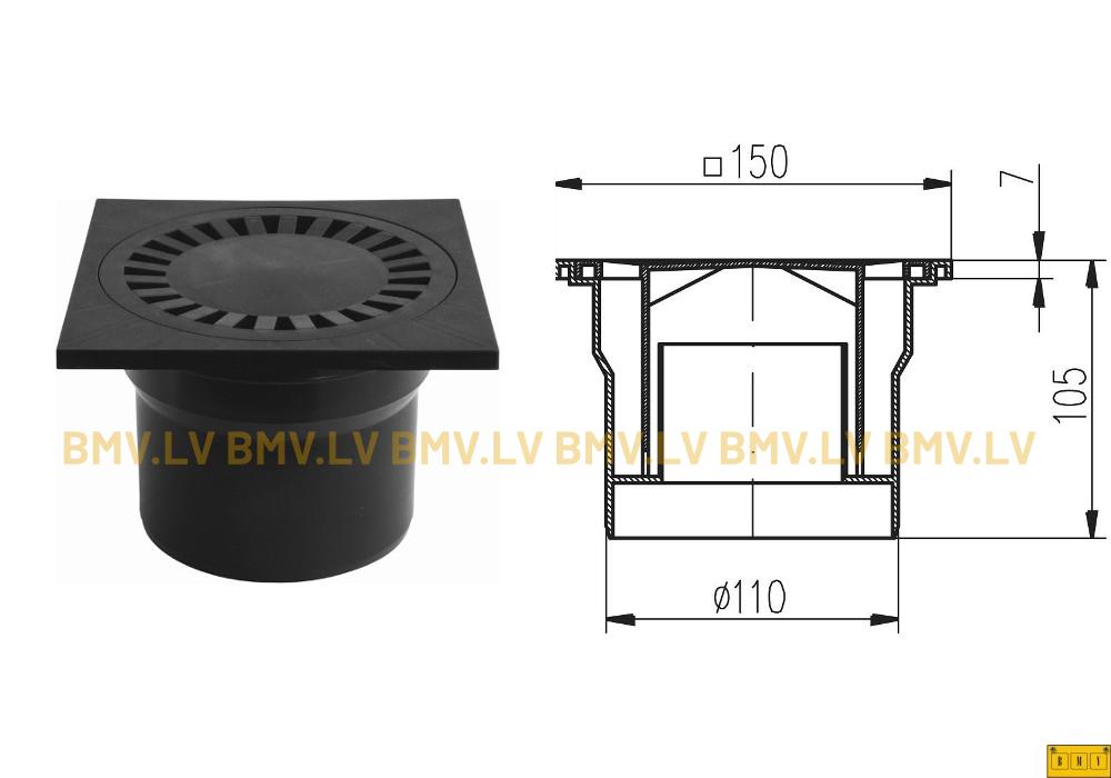 Grīdas notece-traps PVS DN 110 melna