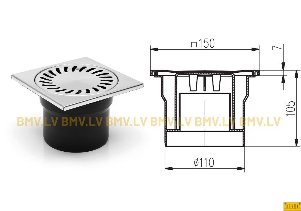 Grīdas notece-traps PVS DN 110 nerūs.tēr.