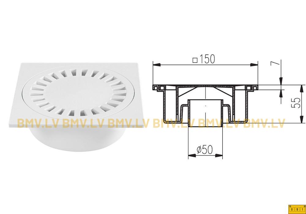  Grīdas notece-traps PV DN 50/55 balts