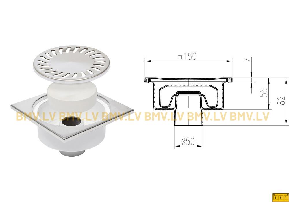 Grīdas notece-traps PV DN 50/55 NN nerūs.tēr.