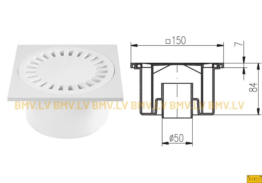  Grīdas notece-traps PV DN 50/84 balts